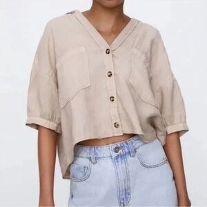 Zara Beige Button-Down Women's Shirt